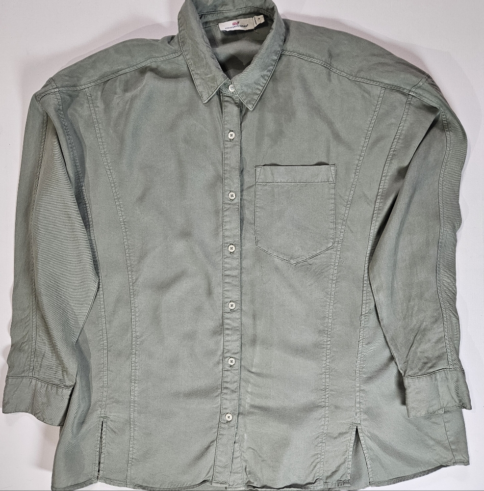 Vineyard Vines Shirt Womens 6 Olive Green Coastal Gorpcore Button Down (Flaw)